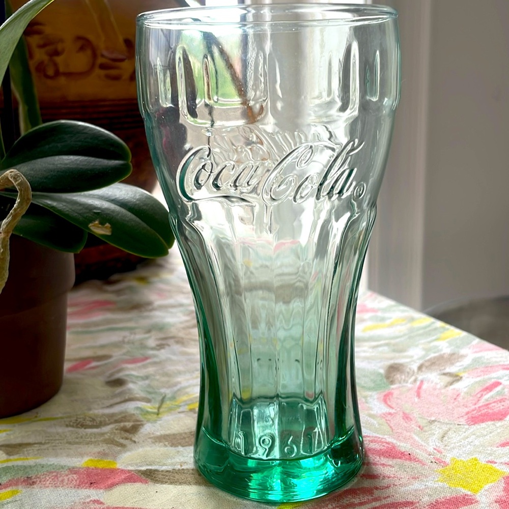Vintage Coca Cola Glass Pasabahce 1961 Georgian Green Droplet Base Rare